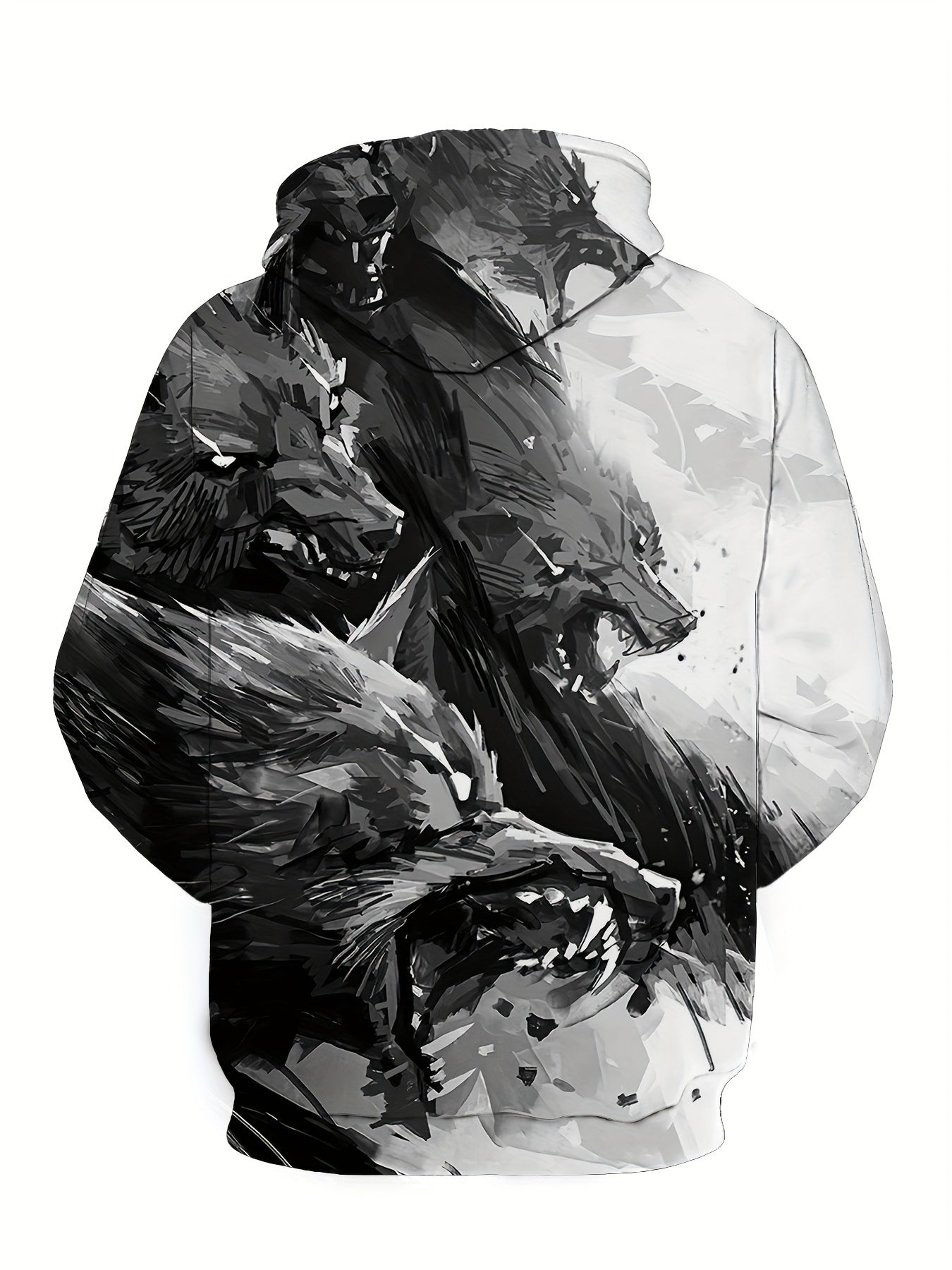 Wolf Print Hoodies Men Graphic Hoodie Kangaroo Pocket Pullover Autumn Winter