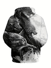 Wolf Print Hoodies Men Graphic Hoodie Kangaroo Pocket Pullover Autumn Winter
