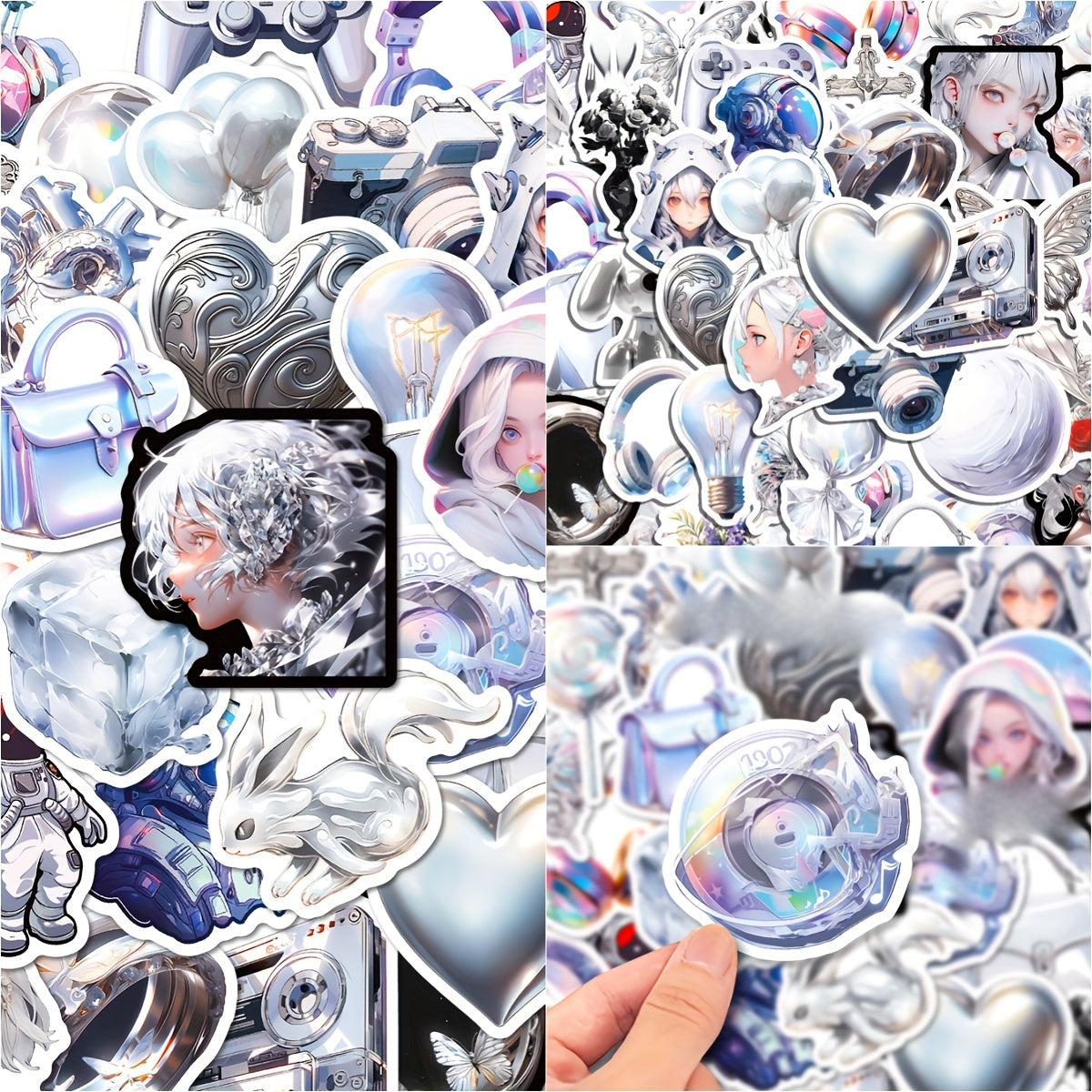 50pcs Silvery Phone Case Stickers Waterproof DIY Decoration