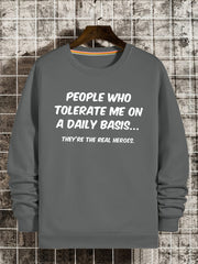 Funny Slogan Print Sweatshirt Men's Casual Graphic Crew Neck Pullover Sweatshirt