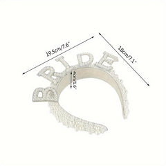 Bridal Headband with Faux Pearl and Rhinestone, Tulle Veil, BRIDE Lettering