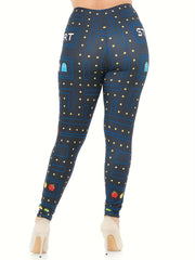 Casual Leggings Women's Plus Pixel Monster & Fruit Print Leggings