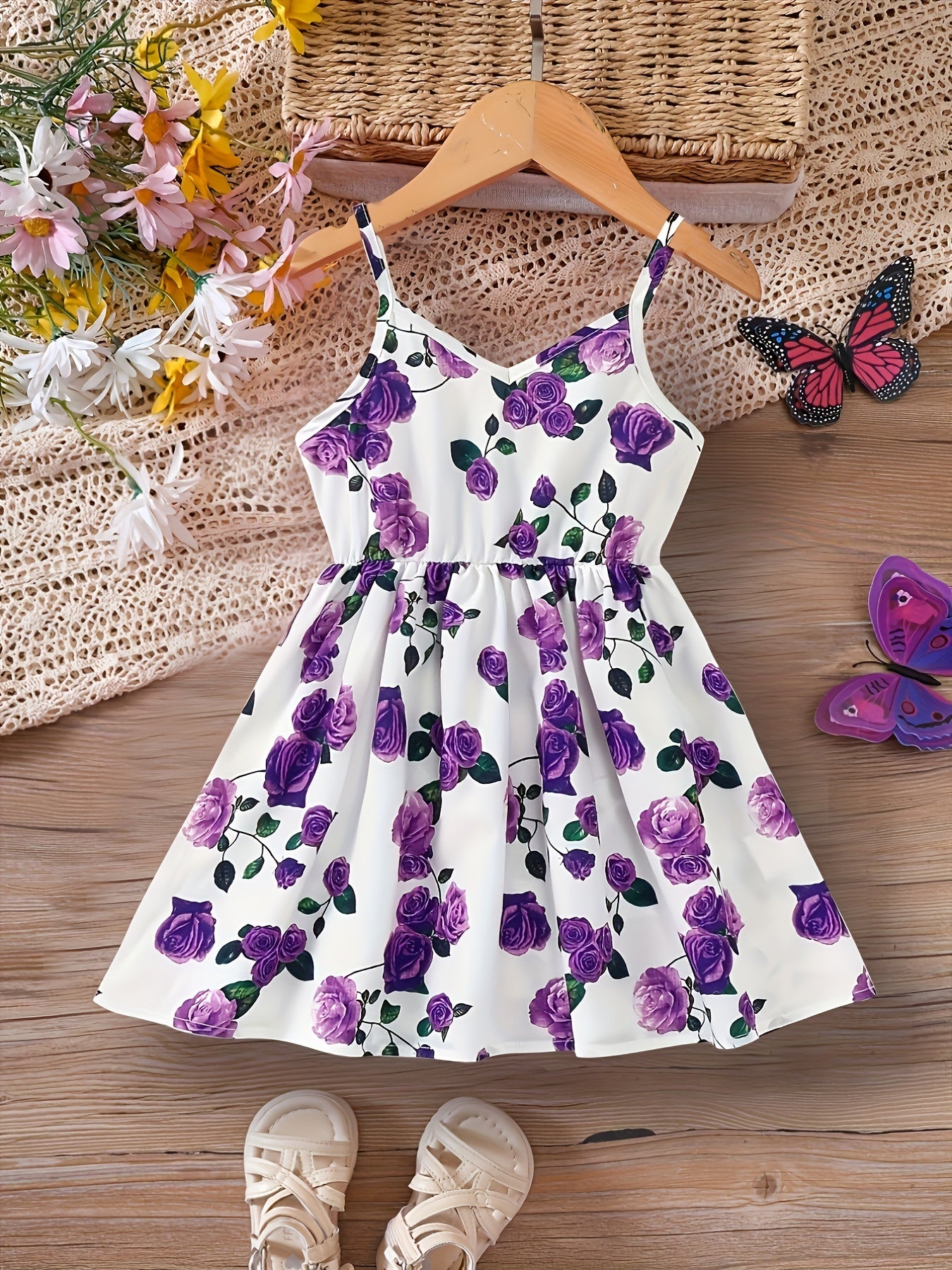 Baby Girl Flower Print Strap Dress