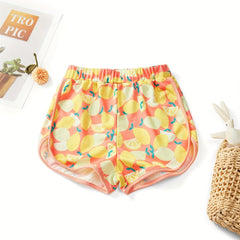 Girls Cartoon Lemon Elastic Waist Sports Track Shorts