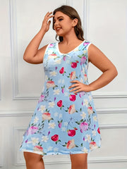 Floral Print V Neck Tank Sleep Dress