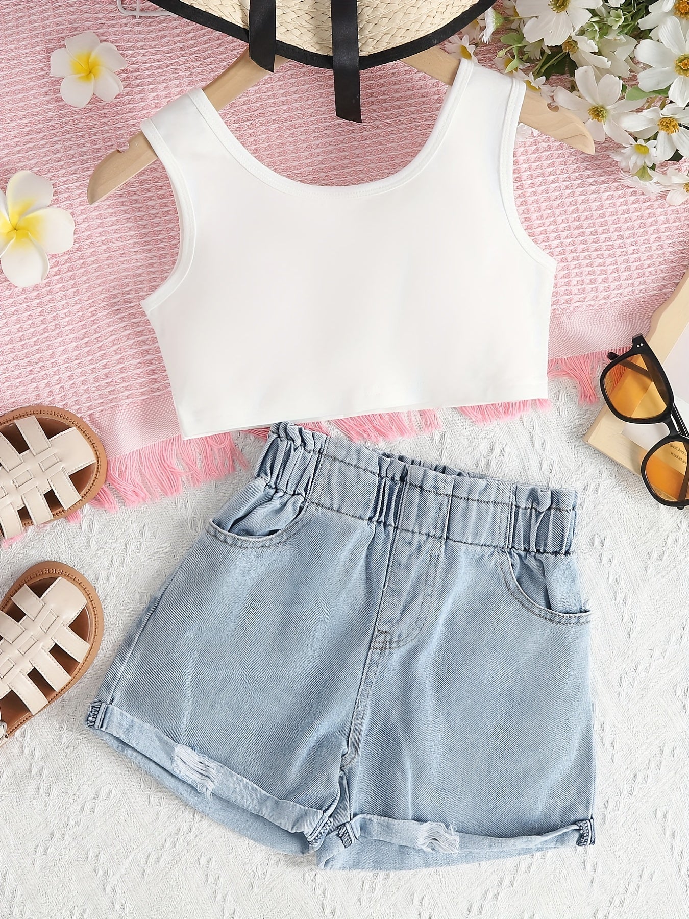 Girls Tank Top Shorts Set Summer Hot Selling