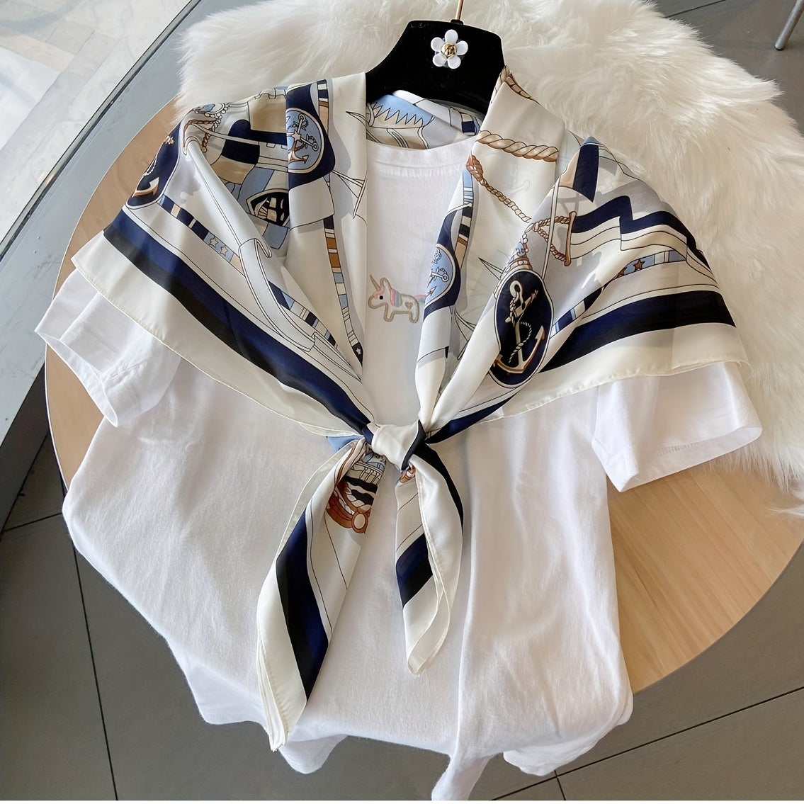 Sailboat Print Scarf Shawl Bandana Silk Neckerchief