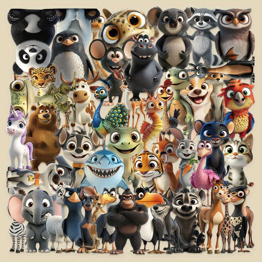 50pcs Animal Stickers Vintage Decals for DIY Luggage & Party Doodle Art