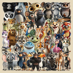 50pcs Animal Stickers Vintage Decals for DIY Luggage & Party Doodle Art