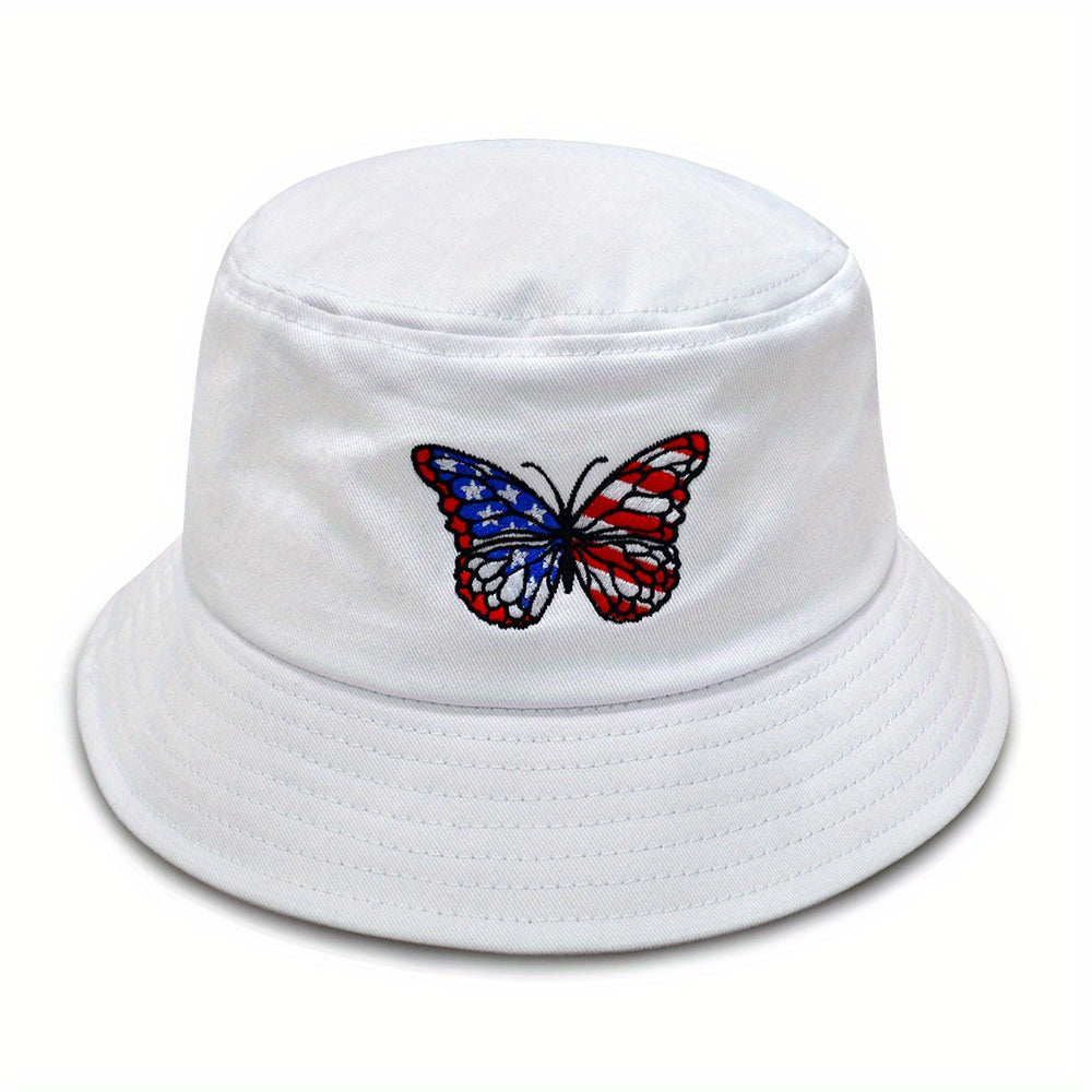 Unisex Sunshade Bucket Hat Butterfly Embroidered Sun Hat for Outdoor Vacation