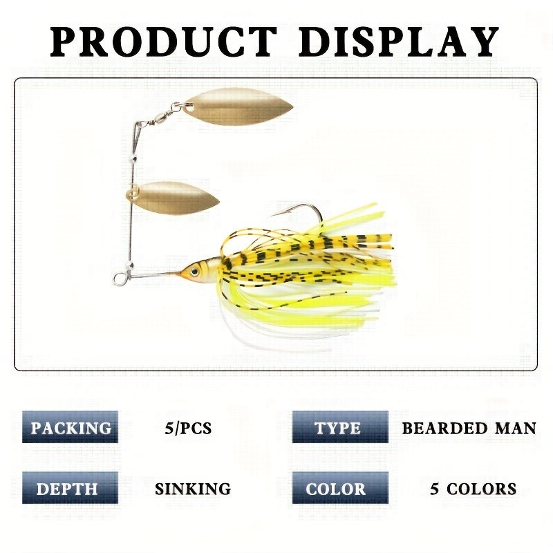 5pcs Double Willow Blade Spinnerbaits for Freshwater & Saltwater Fishing Tackle