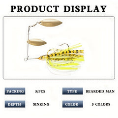5pcs Double Willow Blade Spinnerbaits for Freshwater & Saltwater Fishing Tackle