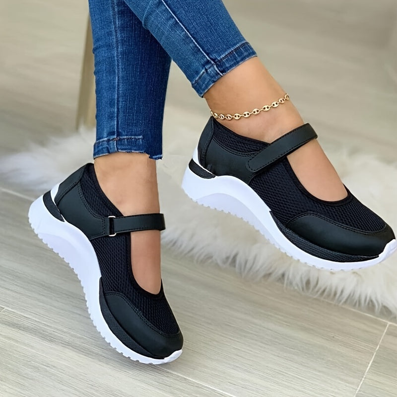 Women's Wedge Mesh Casual Shoes Solid Hook And Loop Shoes