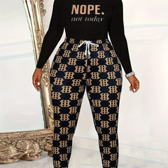 Women's Plus Slogan Long Sleeve Top & Leggings Set
