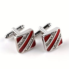 Striped Inlaid Faux Diamond Shirt Cufflinks For Men