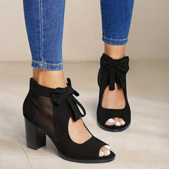 Cut Out Bow Tie Heeled Ankle Boots