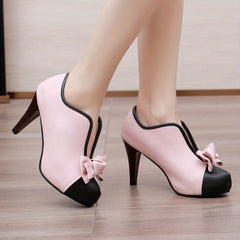 Colorblock Bowknot Platform High Heels Slip On Stiletto