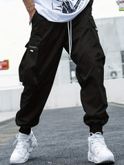 Tech Wear Pocket Harem Pants Men's Casual Stretch Waist Drawstring Cargo Pants