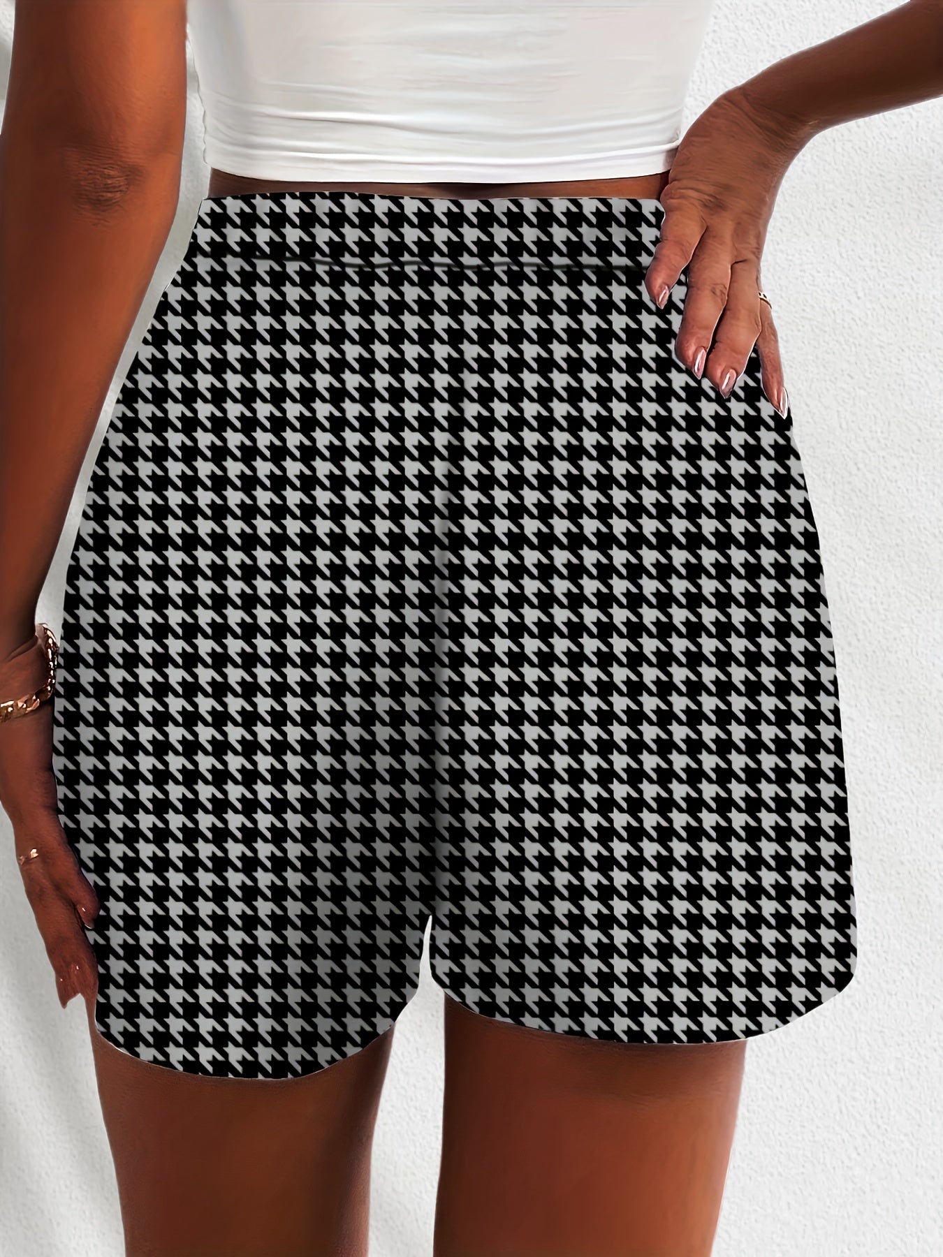 Houndstooth Button Front High Waist Shorts