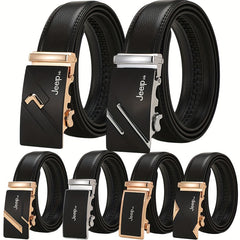 Men's Leather Belt Automatic Buckle Business Waist Strap