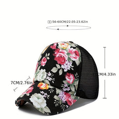 Vintage Flower Print Trucker Hat Baseball Cap Mesh Breathable