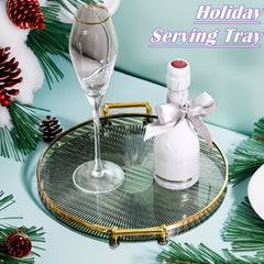 Modern Decorative Serving Tray With Handles, Transparent Plastic Round Circle