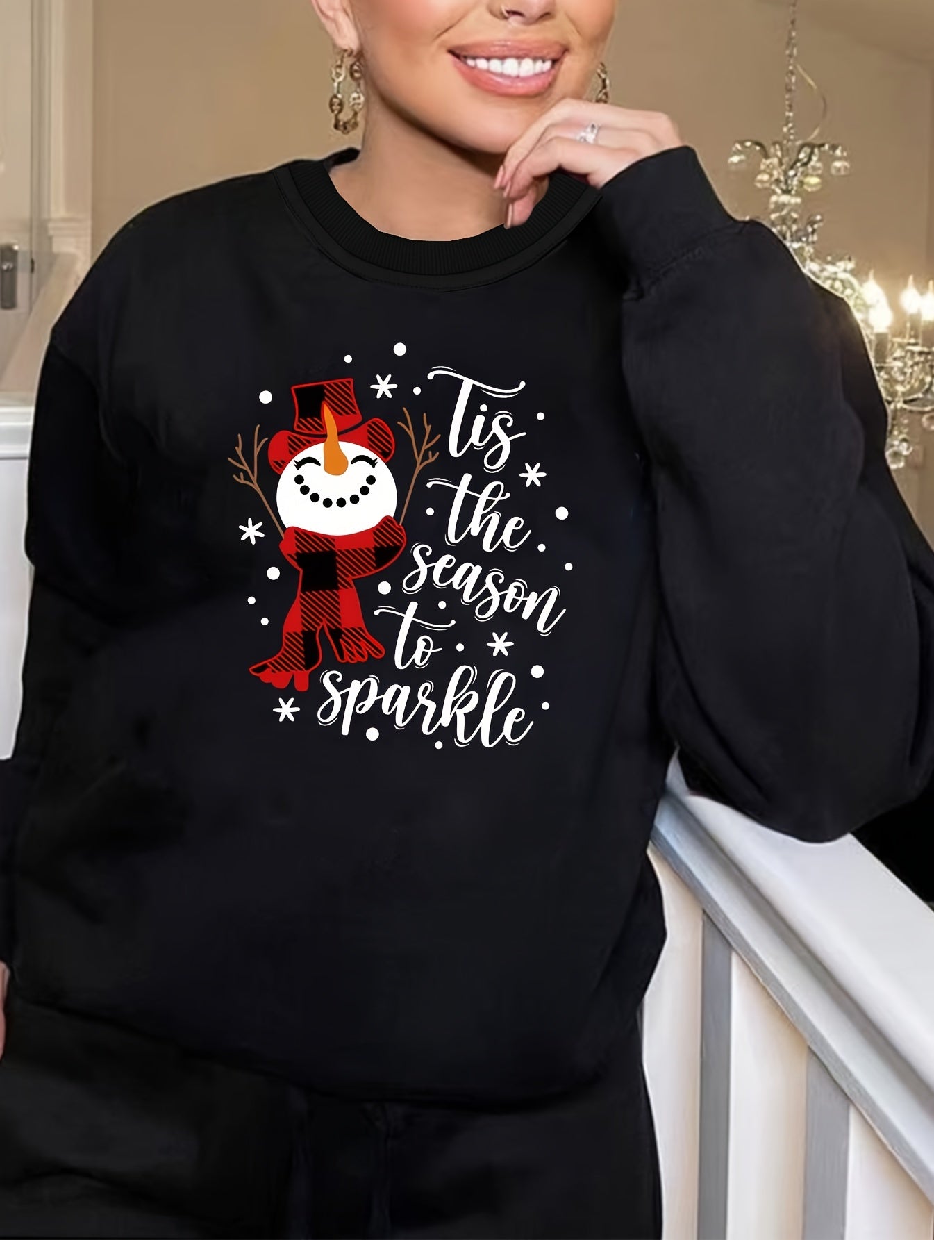 Women's Plus Size Christmas Loungewear Top Snowman Print Long Sleeve