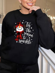Women's Plus Size Christmas Loungewear Top Snowman Print Long Sleeve