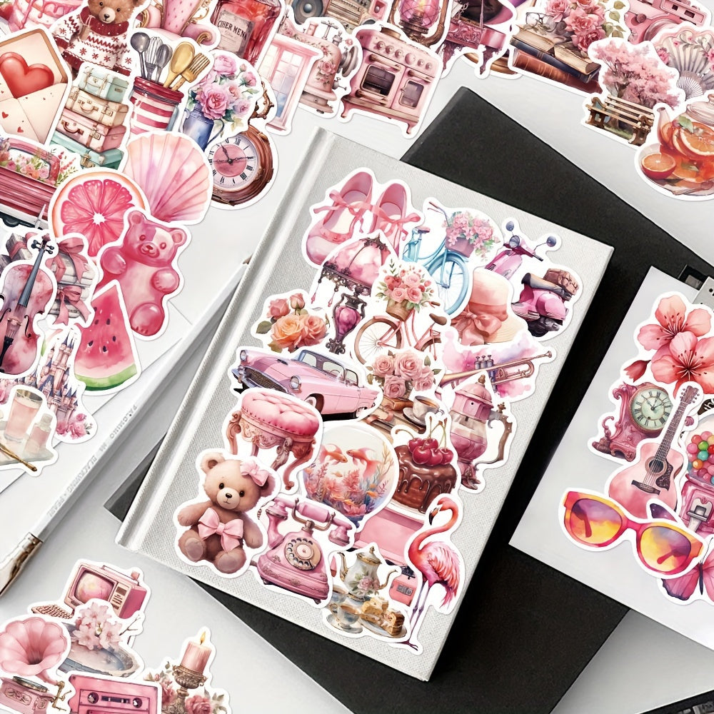 60pcs Pink Graffiti Stickers for Laptop Helmets Desktop Wat
