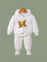 OERYUI Butterfly Print Hoodies Pants Set for Kids Spring Fall