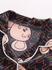 Cartoon Mouse Kid's Satin Pajamas 2pcs Short Sleeve Top & Pants Set