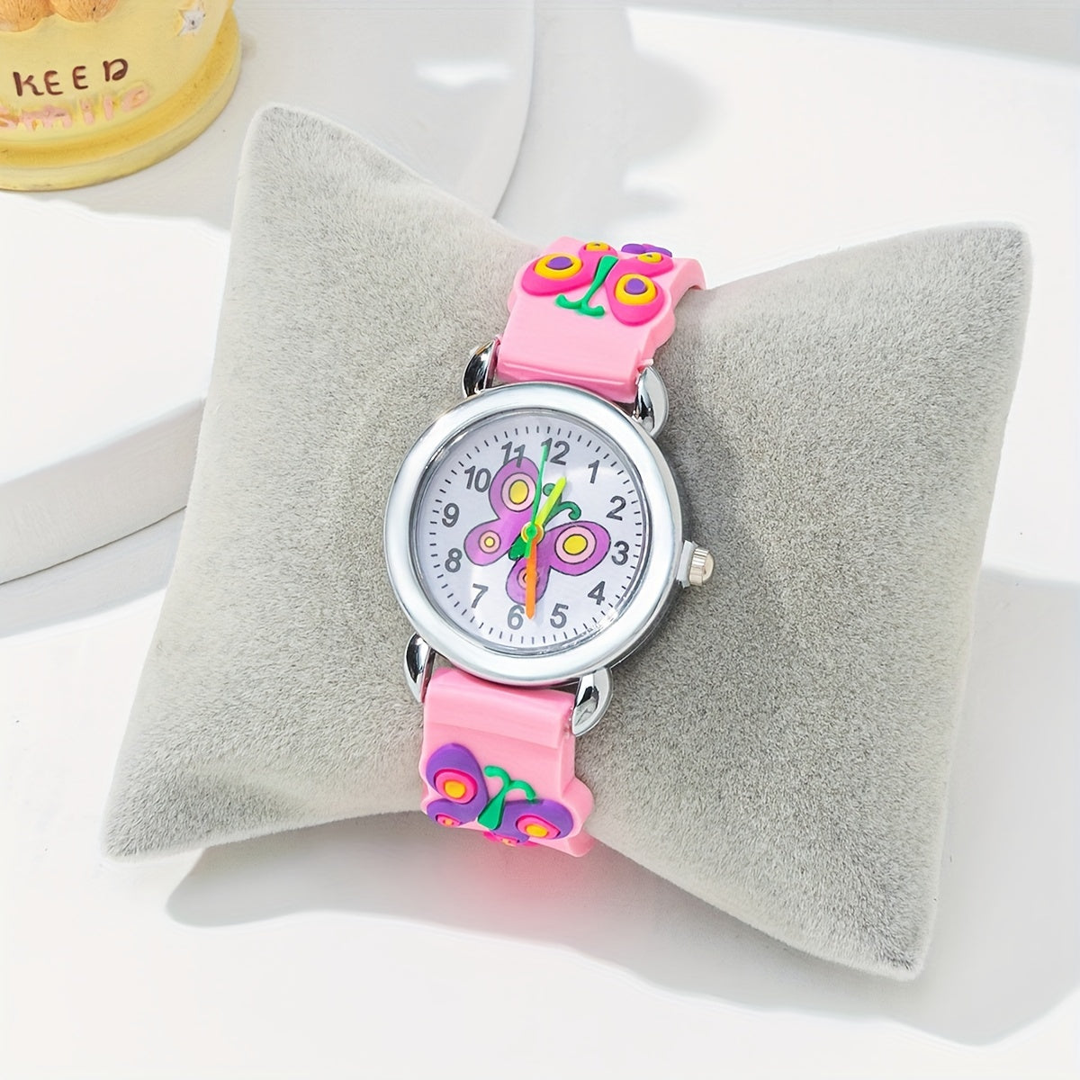 Kids Pink Butterfly Bracelet & Round Watch Set