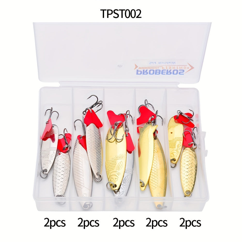 50pcs Metal Spoon Fishing Lure Spinner Bait Kit with Box Bass Trout Salmon