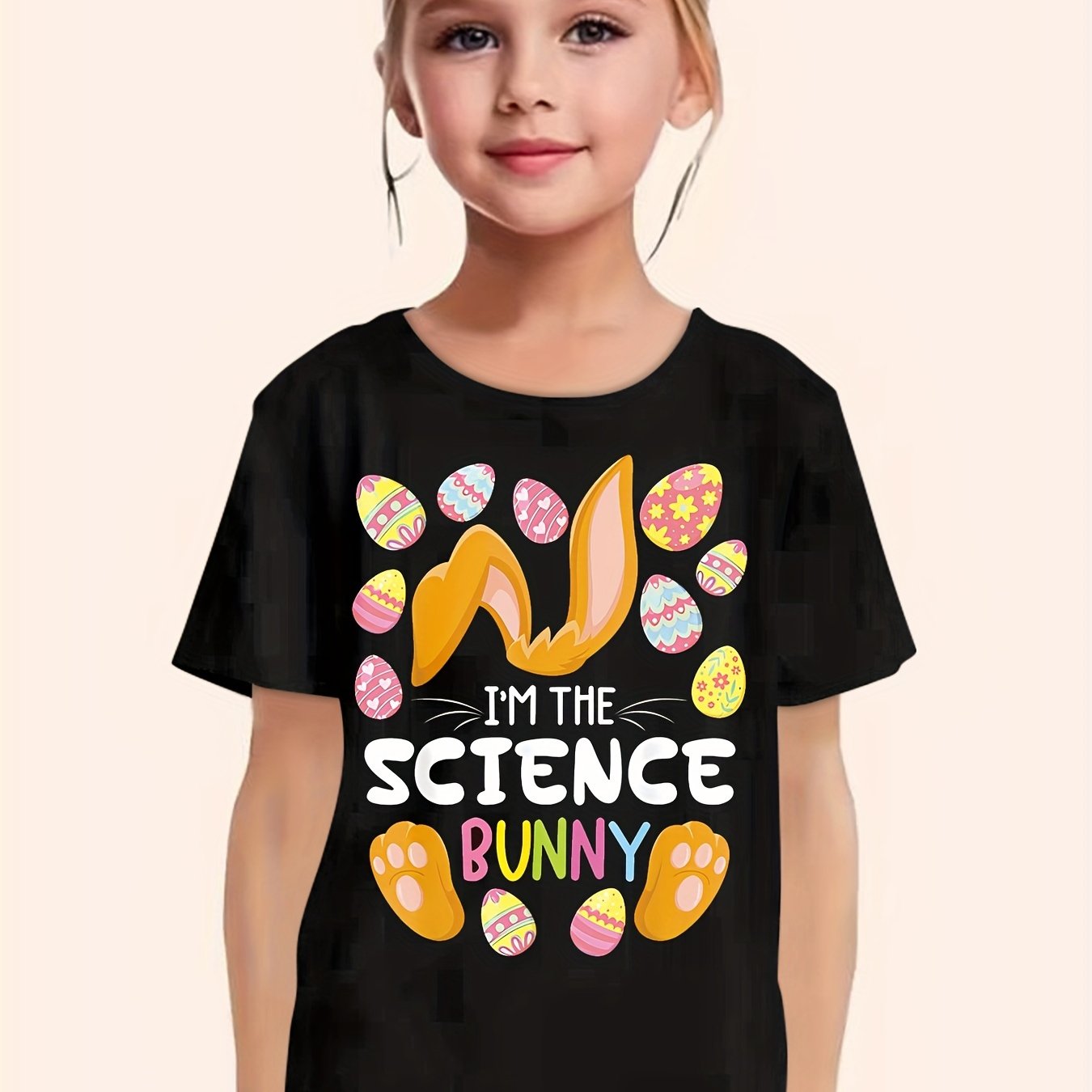 Science Bunny T shirt Girls Short Sleeve Tees Summer Clothes Easter Gift