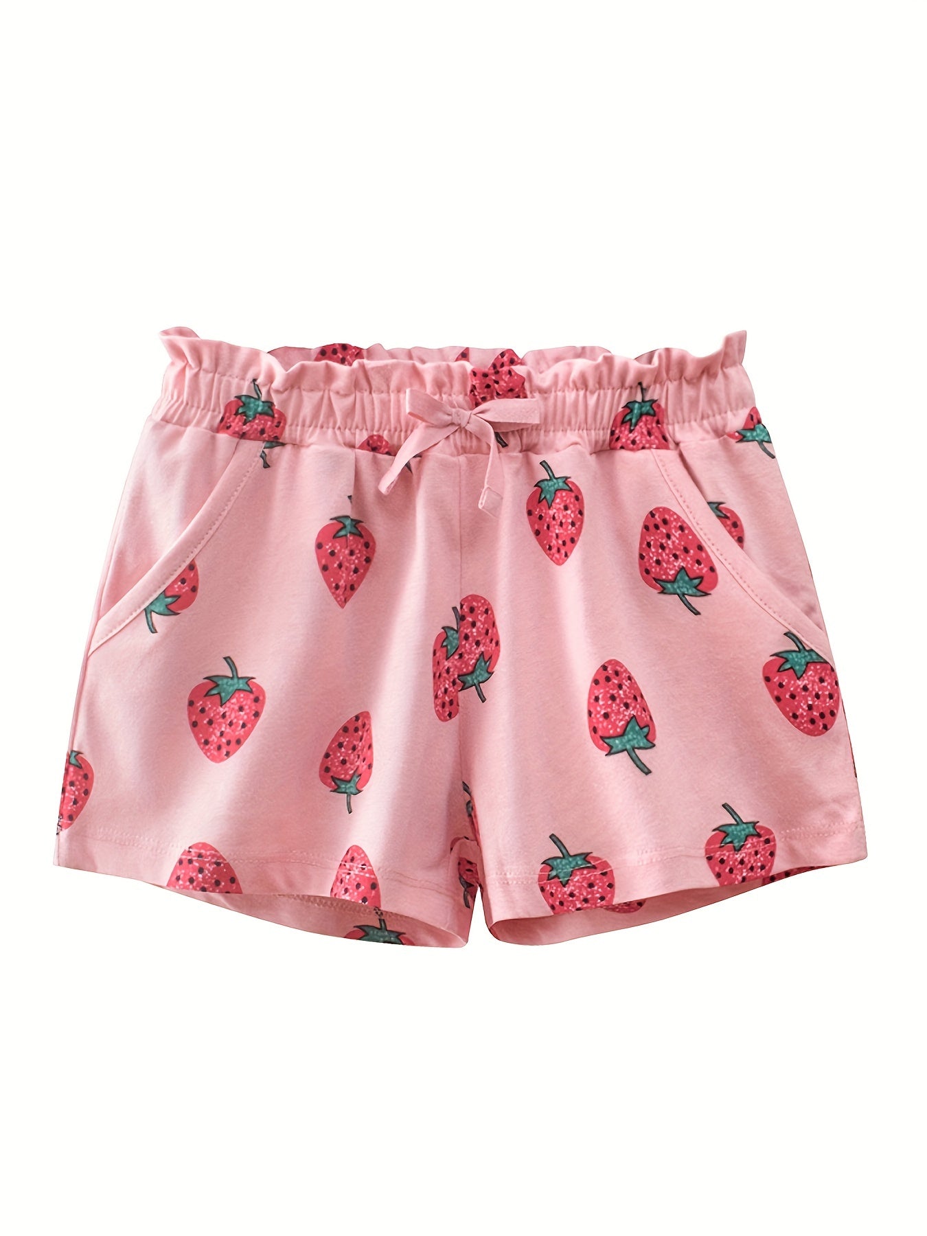 Toddler Girls Strawberry Graphic Bow Paperbag Waist Cotton Casual Shorts