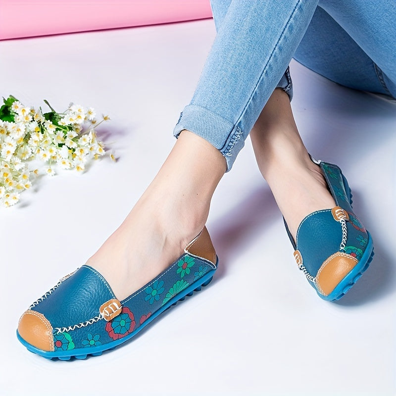 Women's Floral Print Flat Loafers Soft Sole Slip On Shoes