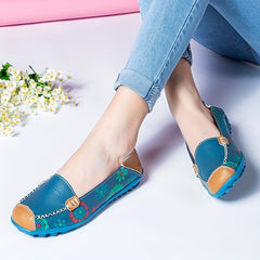 Women's Floral Print Flat Loafers Soft Sole Slip On Shoes