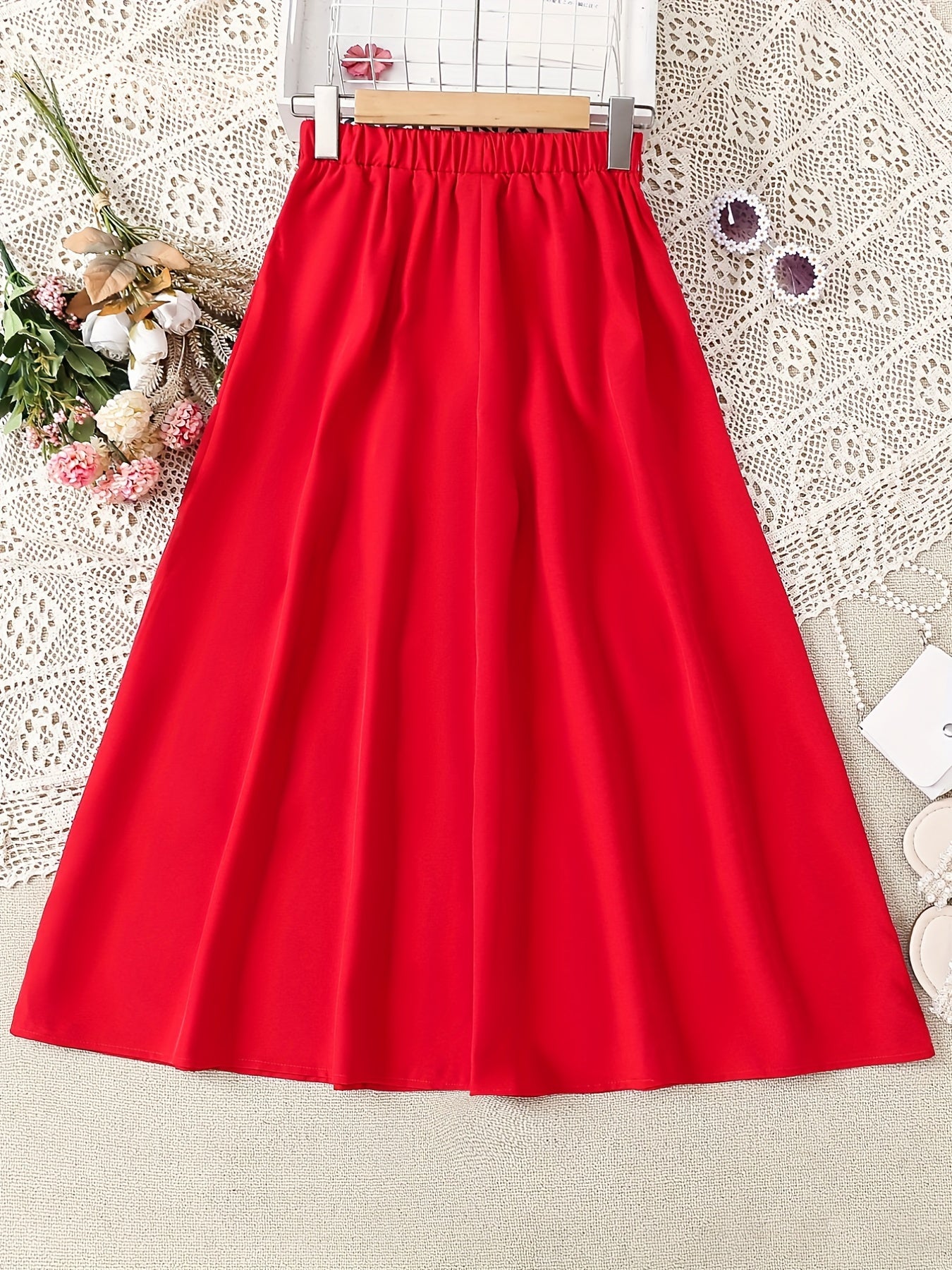Girls' High Waist Casual Long Skirt Elastic Teen Kids Style