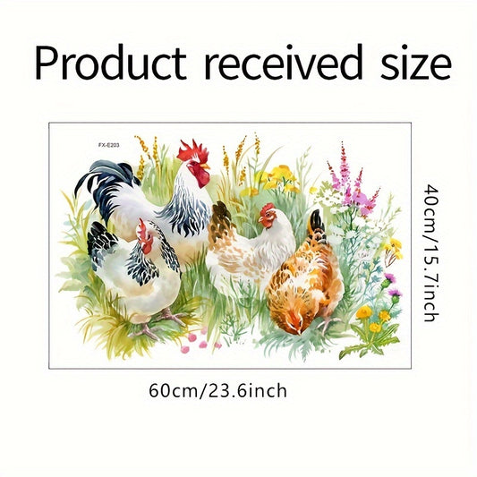 Pastoral Wall Sticker Grass Rooster Hen Pvc Waterproof Self-adhesive Removable