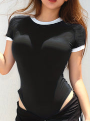 Casual Crew Neck Short Sleeve Bodysuit