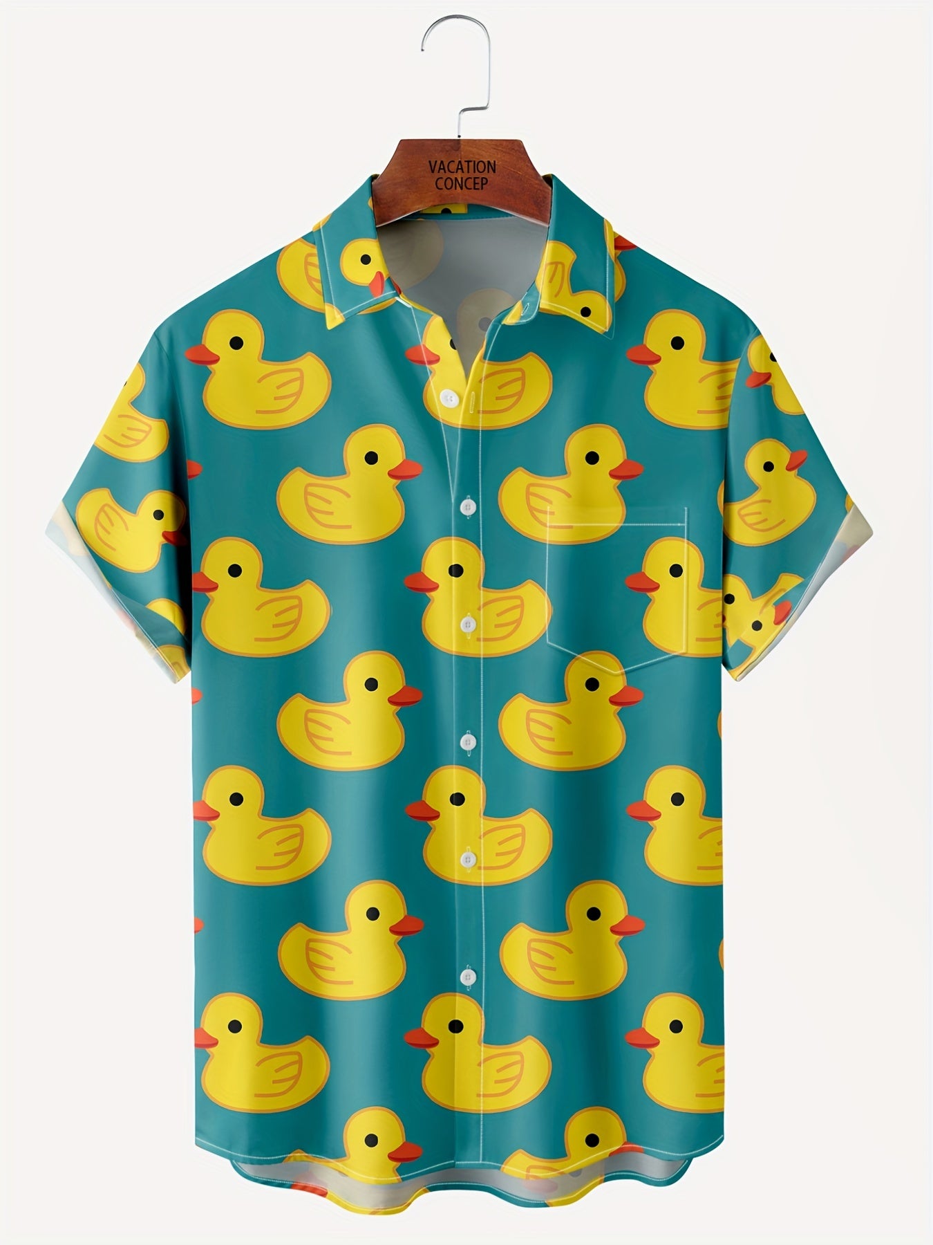Duck Print Men's Short Sleeve Shirt With Chest Pocket