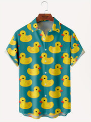 Duck Print Men's Short Sleeve Shirt With Chest Pocket