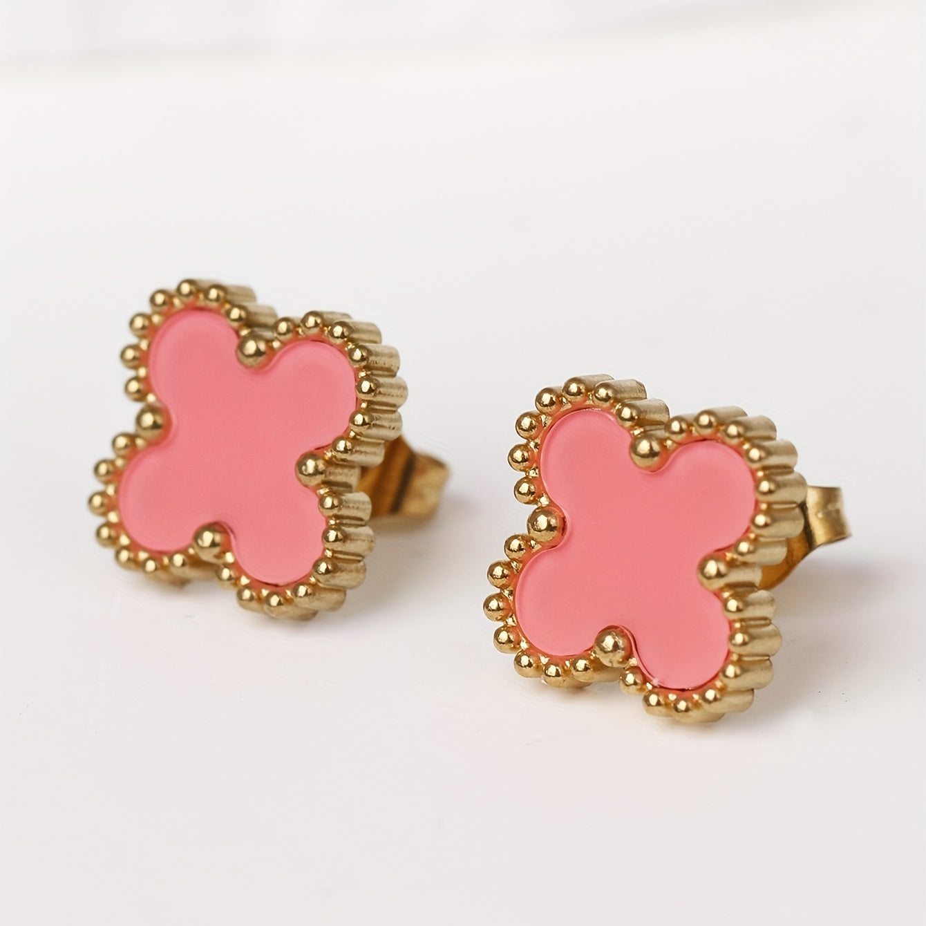 4 Leaf Clover Stud Earrings Minimalist Style Stainless Steel 14K Plated