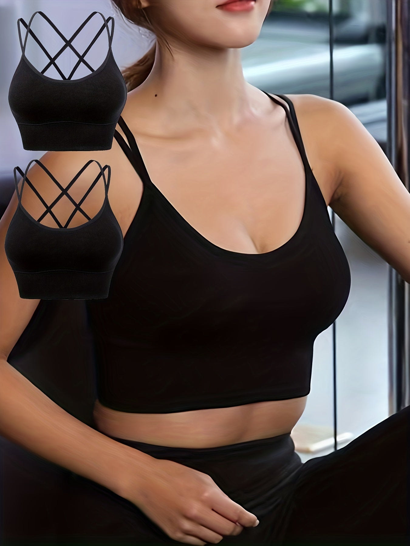 2pcs Criss Cross Sports Bras Yoga Fitness Bra Women's Lingerie