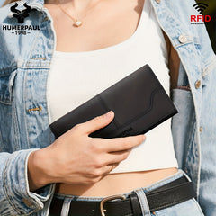 HUMERPAUL RFID Blocking Leather Wallet Red Clutch Large Capacity