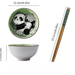 Panda Bowl And Chopsticks Ceramic Tableware Gift Bowl Set