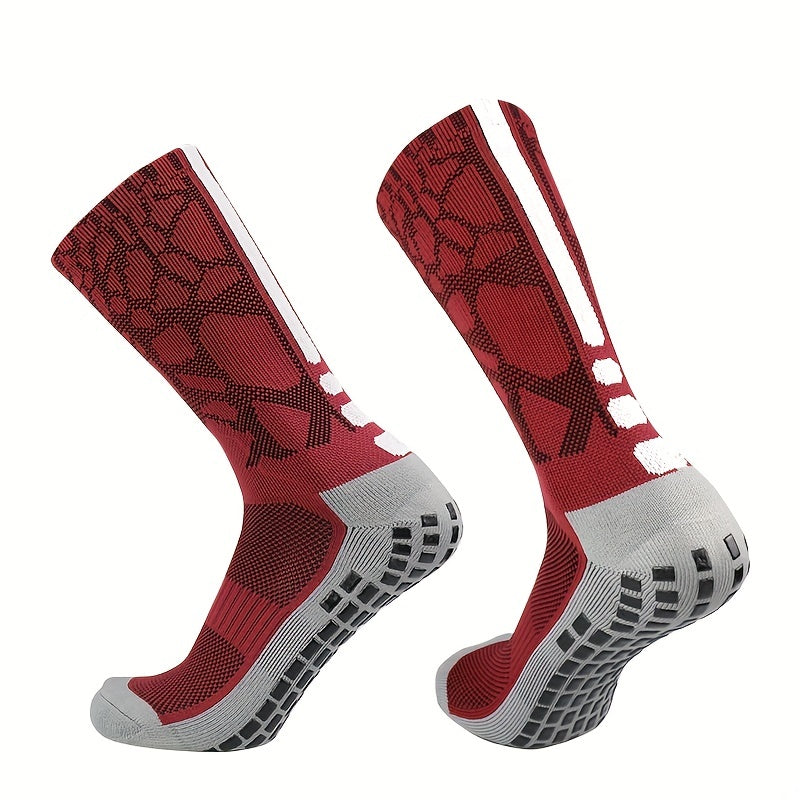 Silicone Mid Calf Athletic Socks Anti-Slip Sweat Absorbing Breathable