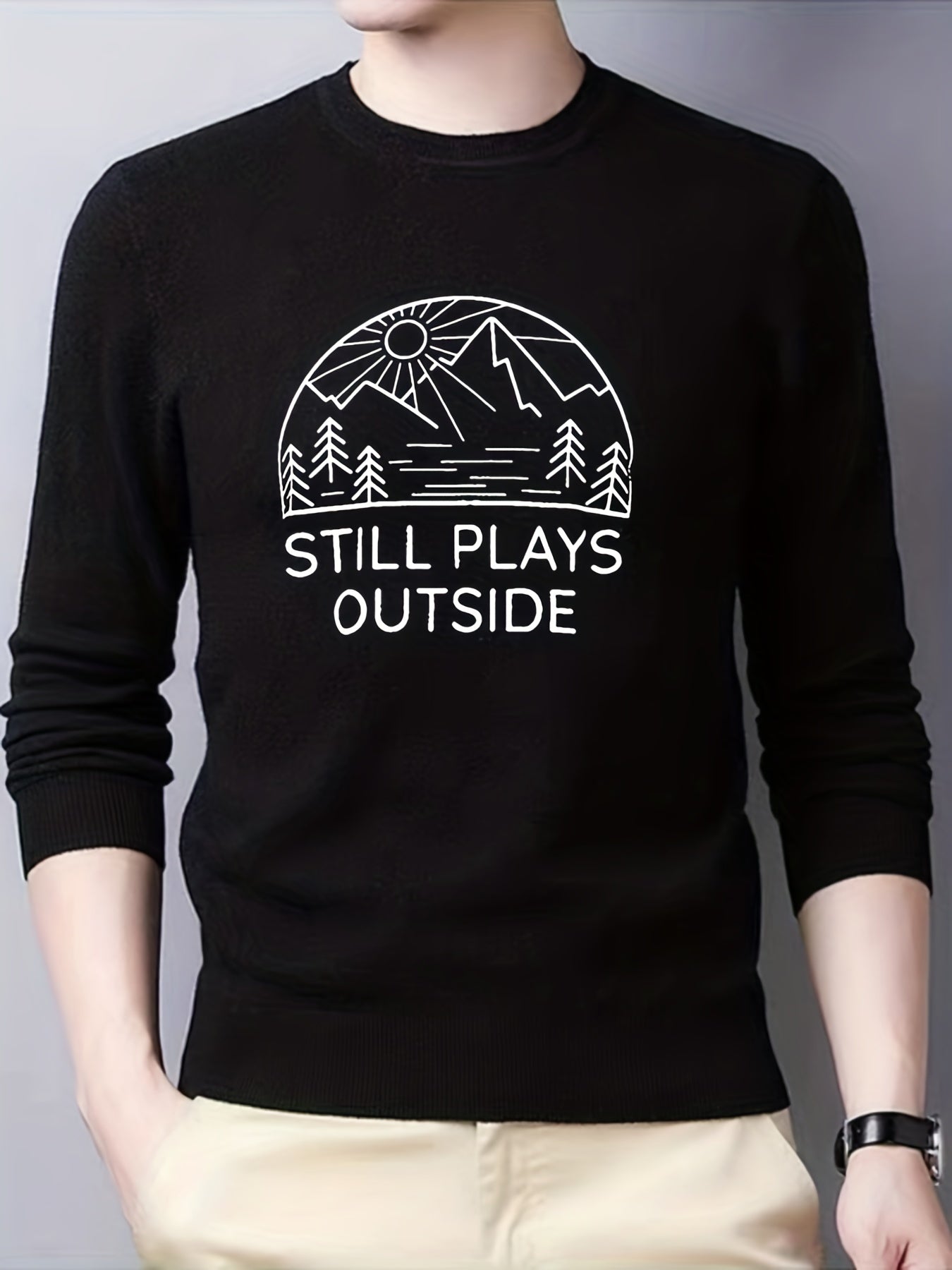 Scenery Pattern Print Men's Knitted Sweater
