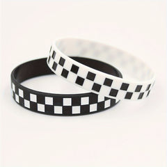 2pcs Checkerboard Pattern Silicone Bracelet Racing Wristband