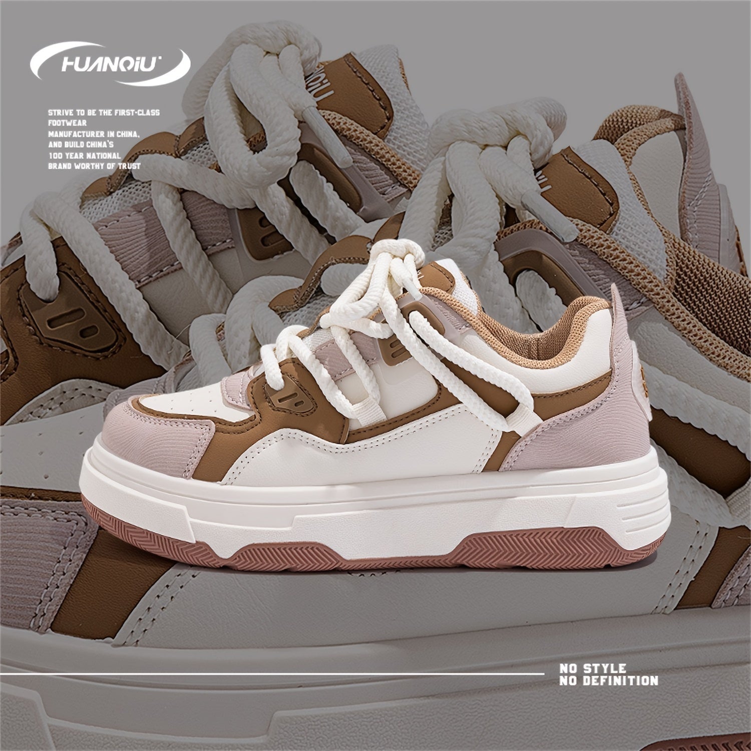 HUANQIU Lace-up Low Casual Skate Shoes Platform Outdoor Sneakers